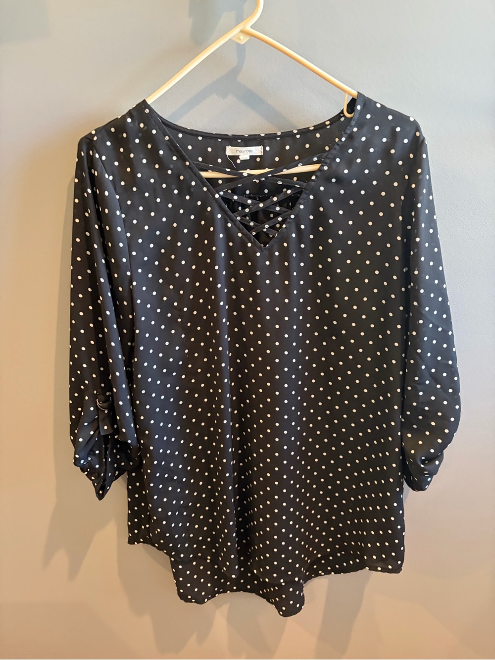 Maurice’s Polka Dot Crisscross V-Neck Blouse - Black/White